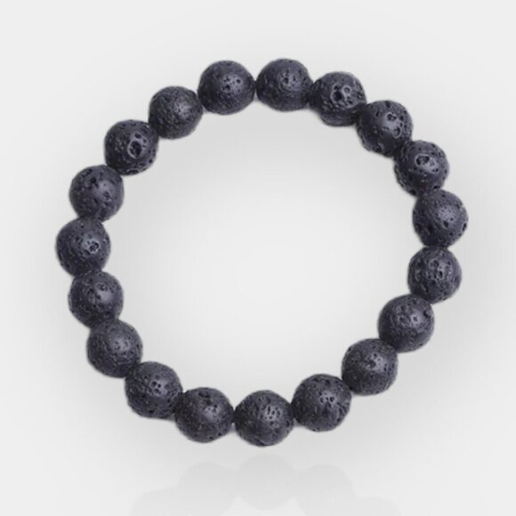 Lava Bead Bracelet, Black Volcanic Rock, Essential Oil Diffuser, Stretch - Picture 2 of 16